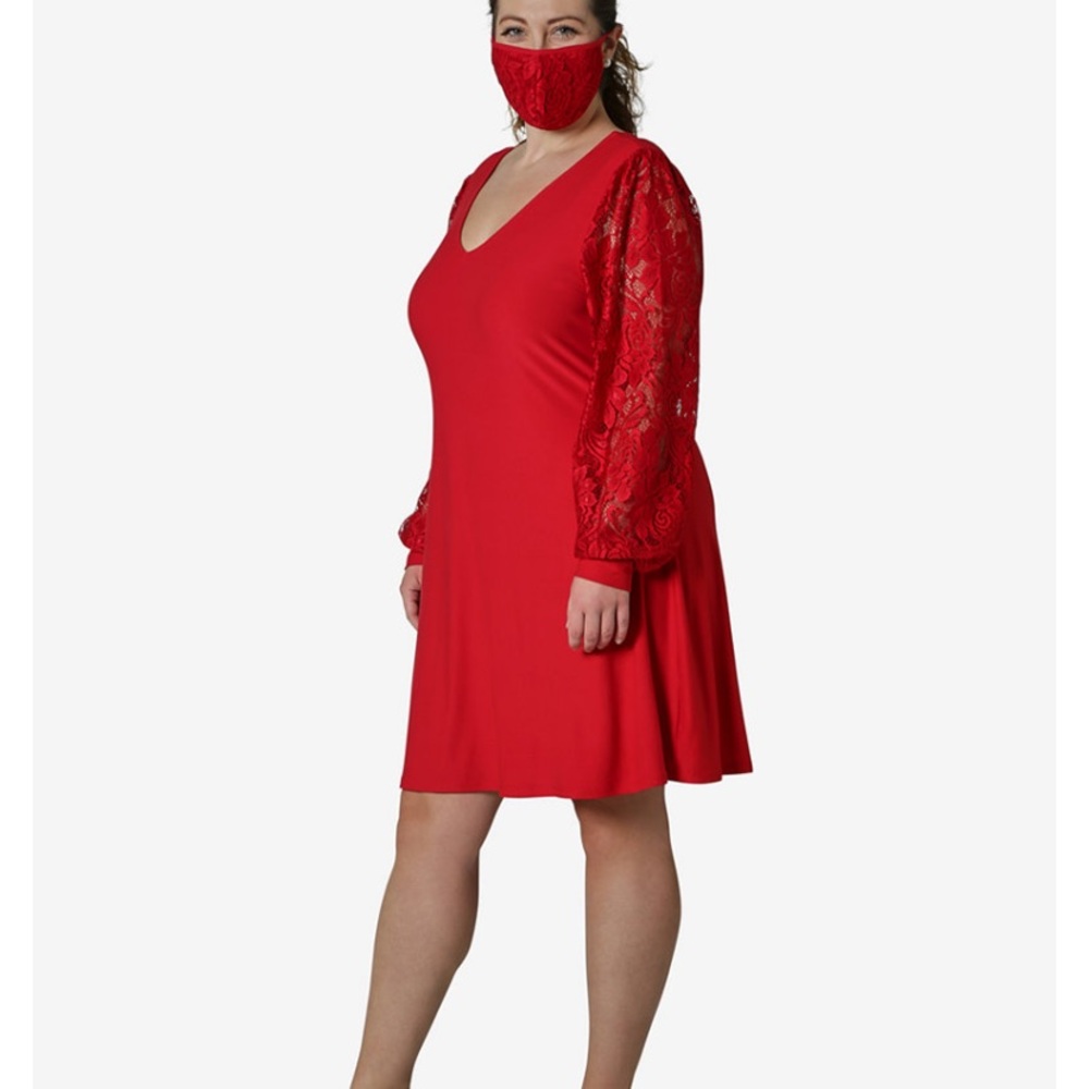 Lace-Sleeve Bodycon Dress With Face Mask